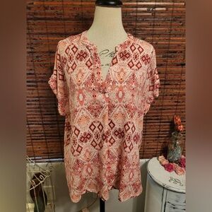 Women's Patterned Top - Pink and White